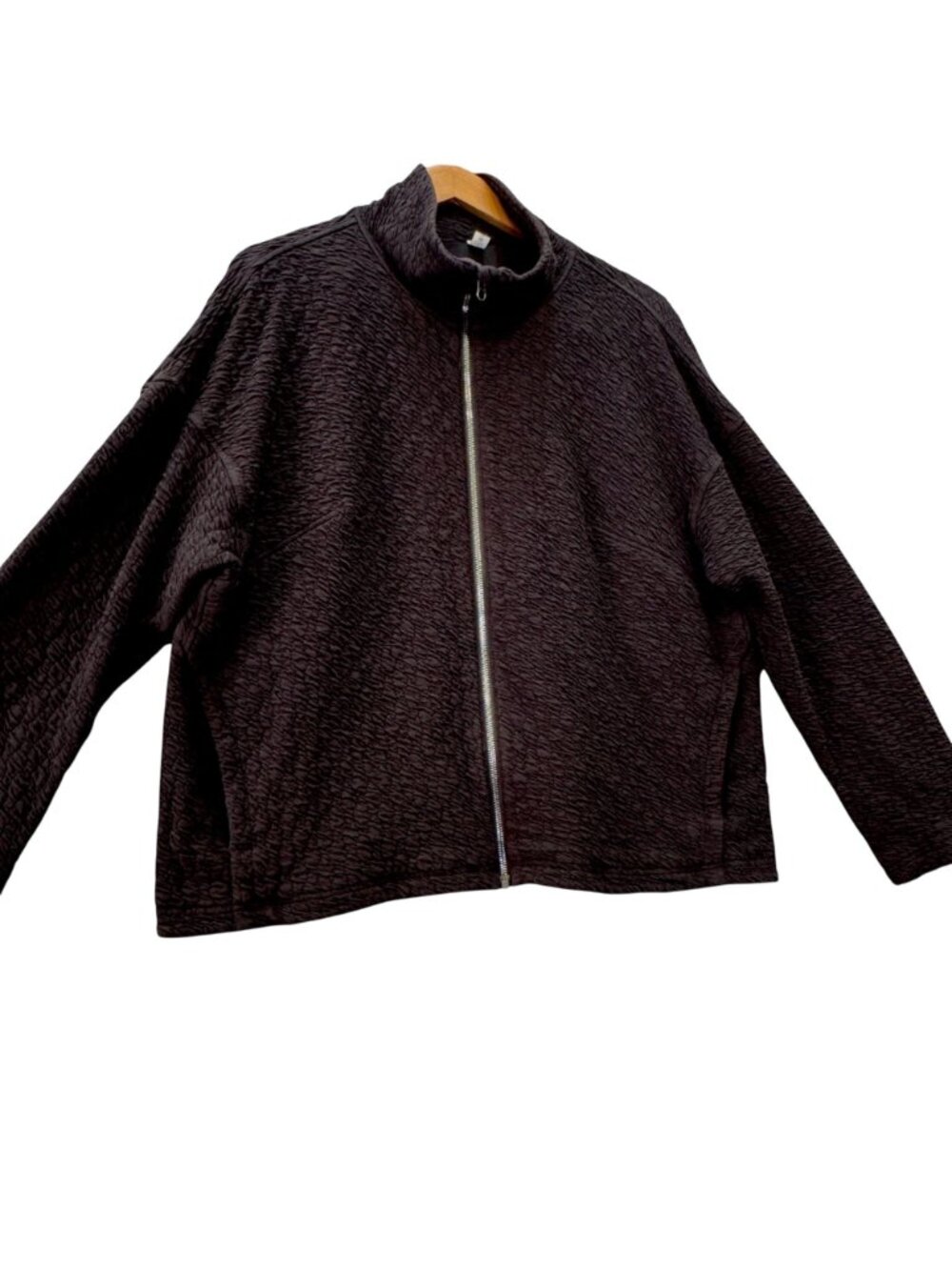 Lululemon Rippled Full-Zip Black Jacket Women's 12 Funnel Neck Oversized Relaxed - Picture 3 of 9